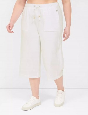 Women Lane Bryant LIVI French Terry Relaxed Straight Capri Pants White | CBP3159BB