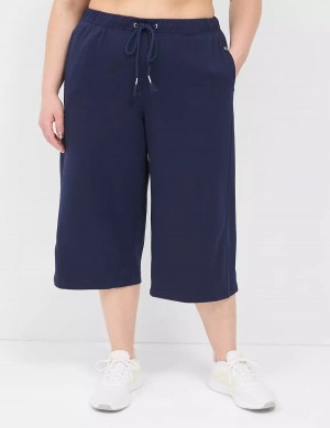 Women Lane Bryant LIVI French Terry Relaxed Straight Capri Pants Navy | FYT1393TW