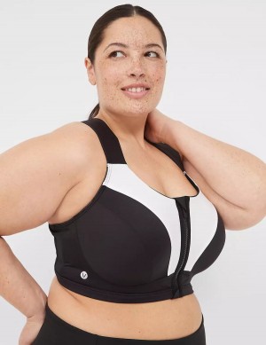 Women Lane Bryant LIVI Max Support Comfort Zip-Front Sports Bra Black | IFS5091SM