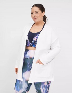 Women Lane Bryant LIVI Open-Front French Terry Overpiece Robe White | GSH8278RE