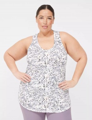 Women Lane Bryant LIVI Scoop-Neck Wicking Racerback Tank Top White Black | PEG1515JY