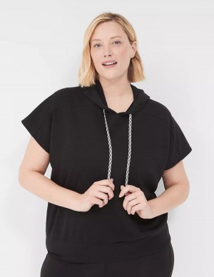 Women Lane Bryant LIVI Short-Sleeve French Terry Hoodie Black | SRR4684VL