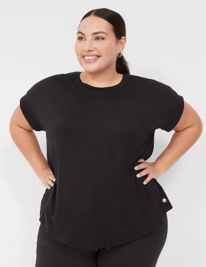 Women Lane Bryant LIVI Soft Crew-Neck Recycled Tee T Shirts Black | UIB5472OT