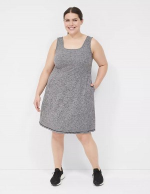 Women Lane Bryant LIVI Square-Neck Recycled LIVI Soft Casual Dress Black White | PSM3367BQ