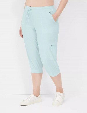 Women Lane Bryant LIVI Stretch Woven Capri Joggers Light Green | XCB3894EO