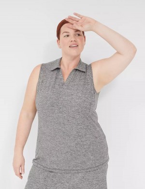 Women Lane Bryant LIVI V-Neck Recycled LIVI Soft Polo Tank Top Black White | MTY3981SR