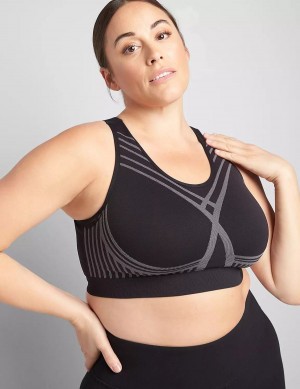 Women Lane Bryant LIVI Wireless Medium-Impact Seamless Sports Bra Black | XIL4815LY