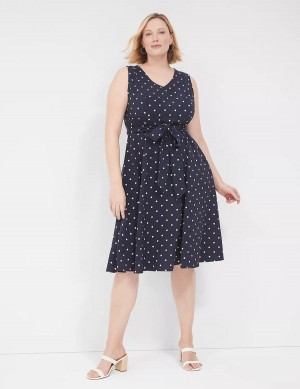 Women Lane Bryant Lena Sleeveless Level-Hem Midi Dress Navy | IHP7991LN