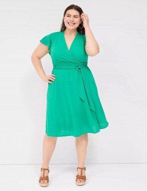 Women Lane Bryant Lena Surplice-Neck Knitted Dress Turquoise | XLH2689IX