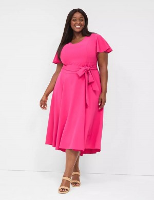 Women Lane Bryant Lena V-Neck High-Low Midi Dress Pink | RCI9724SS