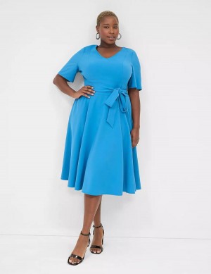 Women Lane Bryant Lena V-Neck High-Low Midi Dress Dark Blue | OZJ964NG