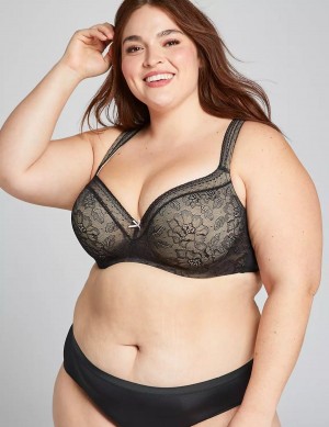 Women Lane Bryant Lightly Lined With Lace Balconette Bra Black | PKT322EK