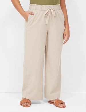 Women Lane Bryant Linen Wide Leg Pants Beige | COO7323DZ