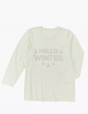 Women Lane Bryant Long-Sleeve Hello Winter Graphic Tee T Shirts Light Green | PMJ523EM