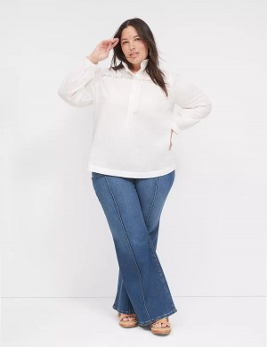 Women Lane Bryant Long-Sleeve Ruffle Collar Blouse White | CNQ5245EP