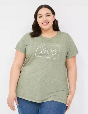 Women Lane Bryant Love Graphic Tee T Shirts Olive Green | OPC6481OQ