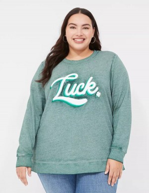 Women Lane Bryant Luck Graphic Sweatshirts Green | HPL4733OH