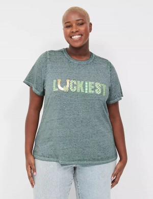 Women Lane Bryant Luckiest Burnout Graphic Tee T Shirts Green | RZF2995FB