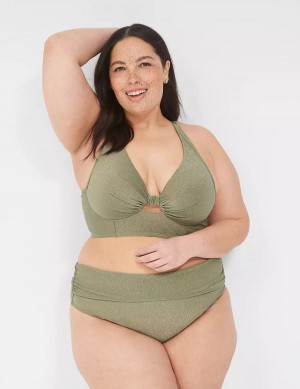 Women Lane Bryant Lurex Foldover-Waist Swim Briefs Green | ZJU8722EV