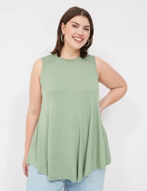 Women Lane Bryant Max Swing High-Neck Smocked-Shoulder Tunic T Shirts Light Green | DQO6748LH