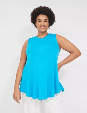 Women Lane Bryant Max Swing High-Neck Smocked-Shoulder Tunic T Shirts Blue | NAO997EF