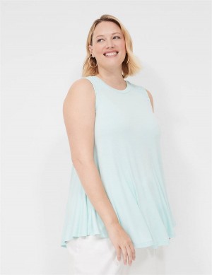 Women Lane Bryant Max Swing High-Neck Smocked-Shoulder Tunic T Shirts Blue | VQS7221FO