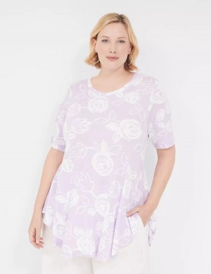 Women Lane Bryant Max Swing Perfect Sleeve Crew-Neck Tee T Shirts White Purple | UZI3313IL