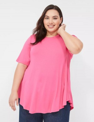 Women Lane Bryant Max Swing Perfect Sleeve Crew-Neck Tee T Shirts Pink | KMA2669NU