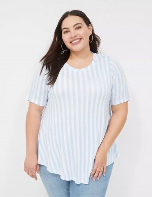 Women Lane Bryant Max Swing Perfect Sleeve Crew-Neck Tee T Shirts Light Blue Stripes | VWM888EE