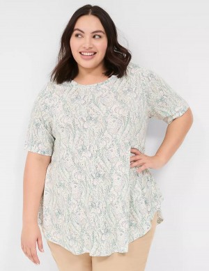 Women Lane Bryant Max Swing Perfect Sleeve Crew-Neck Tee T Shirts Cream Green | PWZ9947HE