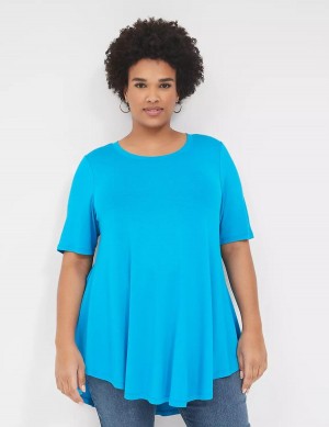 Women Lane Bryant Max Swing Perfect Sleeve Crew-Neck Tee T Shirts Blue | HZT7361CS