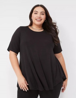 Women Lane Bryant Max Swing Perfect Sleeve Crew-Neck Tee T Shirts Black | IDH5237JC