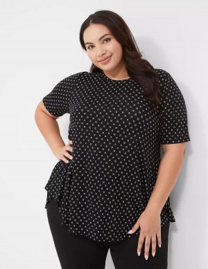 Women Lane Bryant Max Swing Perfect Sleeve Crew-Neck Tee T Shirts Black | TYA5044CP