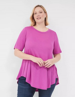 Women Lane Bryant Max Swing Perfect Sleeve Crew-Neck Tee T Shirts Purple | JBY7440FX