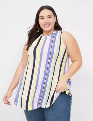 Women Lane Bryant Max Swing Sleeveless High-Neck Tunic T Shirts Purple Multicolor Stripes | EPO949YO