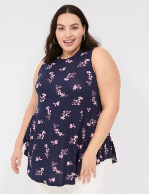 Women Lane Bryant Max Swing Sleeveless High-Neck Tunic T Shirts Pink Navy | EMT9075SV