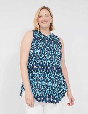 Women Lane Bryant Max Swing Sleeveless High-Neck Tunic T Shirts Blue | PHZ7626SO