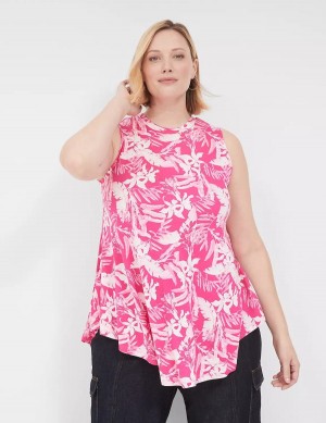 Women Lane Bryant Max Swing Sleeveless High-Neck Tunic T Shirts Pink White | WYA2983JR