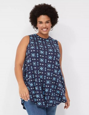 Women Lane Bryant Max Swing Sleeveless High-Neck Tunic T Shirts Dark Blue | OLR10049PK