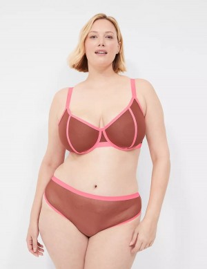 Women Lane Bryant Mesh Demi Unlined Bra Pink Black | VVA1084WR