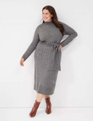 Women Lane Bryant Mock-Necked Midi Sweater Midi Dress Grey | AHF7610AJ