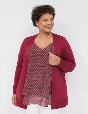 Women Lane Bryant Modern Long-Sleeve Open-Front Cardigan Deep Red | RXV5889UW