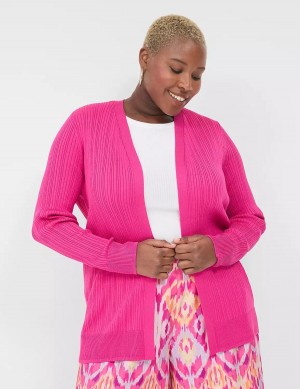 Women Lane Bryant Modern Open-Front Ribbed Cardigan Pink | COL1645YR