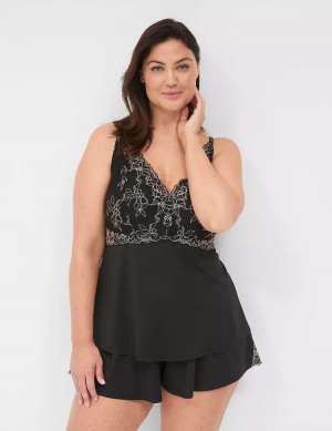 Women Lane Bryant Modern Romance Cami & Short Set Pajamas Black | ULI8081ZS