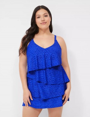 Women Lane Bryant No-Wire Three-Tier Tankini Bikini Top Blue | MYO8477ZF