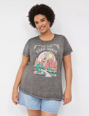 Women Lane Bryant On The Road Graphic Tee T Shirts Grey | RGT6732WI