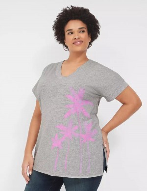 Women Lane Bryant Palm Trees Graphic Easy Tunic T Shirts Grey | SBR1772UN