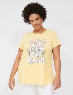 Women Lane Bryant Peace & Sunshine Sparkle Graphic Tee T Shirts Yellow | JKO8963MS