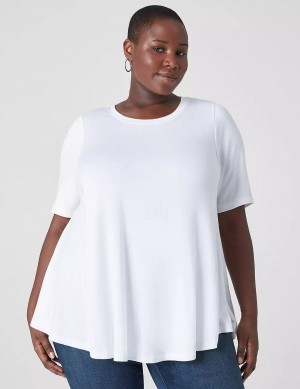 Women Lane Bryant Perfect Sleeve Crew-Neck Extreme Swing Tunic T Shirts White | EKZ1383WS