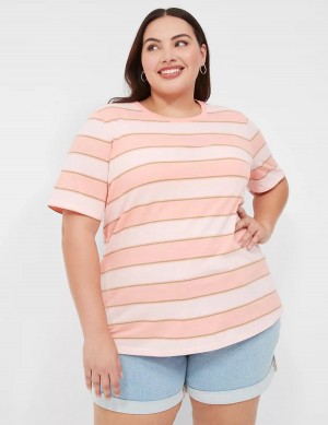 Women Lane Bryant Perfect Sleeve Crew-Neck Tee T Shirts Orange Stripes | OFJ8076CP